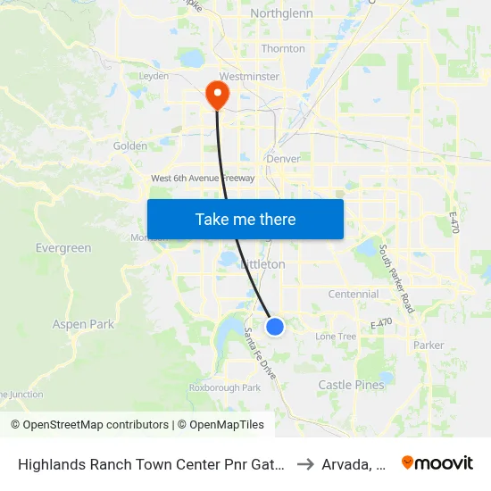 Highlands Ranch Town Center Pnr Gate B to Arvada, CO map