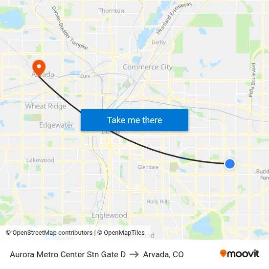 Aurora Metro Center Stn Gate D to Arvada, CO map