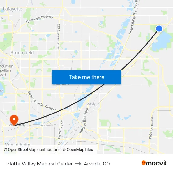 Platte Valley Medical Center to Arvada, CO map
