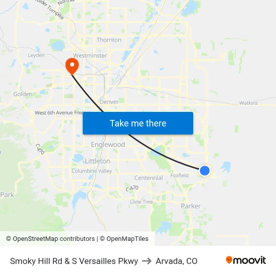 Smoky Hill Rd & S Versailles Pkwy to Arvada, CO map