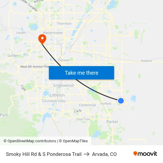 Smoky Hill Rd & S Ponderosa Trail to Arvada, CO map
