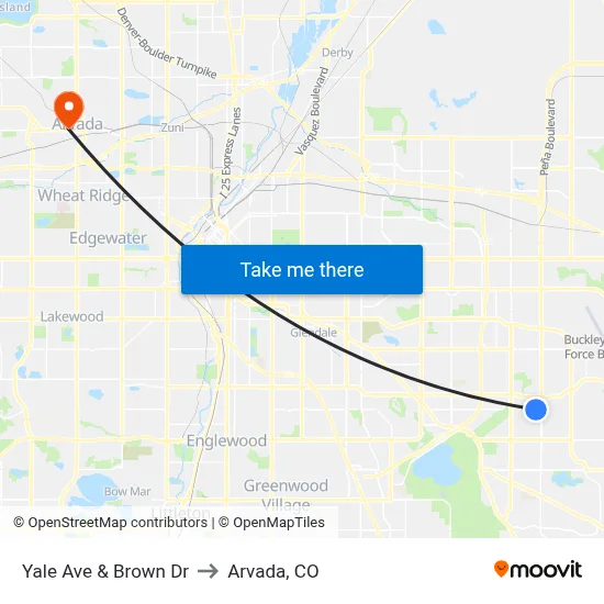Yale Ave & Brown Dr to Arvada, CO map