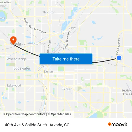 40th Ave & Salida St to Arvada, CO map