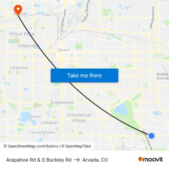 Arapahoe Rd & S Buckley Rd to Arvada, CO map