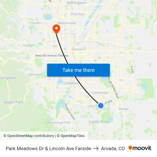 Park Meadows Dr & Lincoln Ave Farside to Arvada, CO map