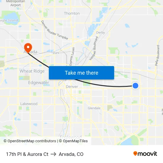 17th Pl & Aurora Ct to Arvada, CO map