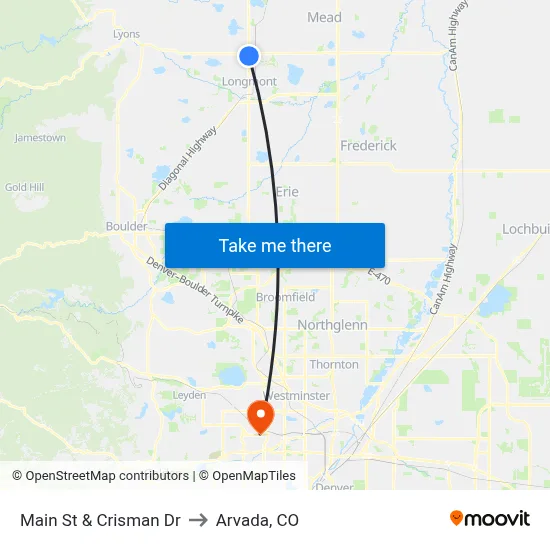 Main St & Crisman Dr to Arvada, CO map