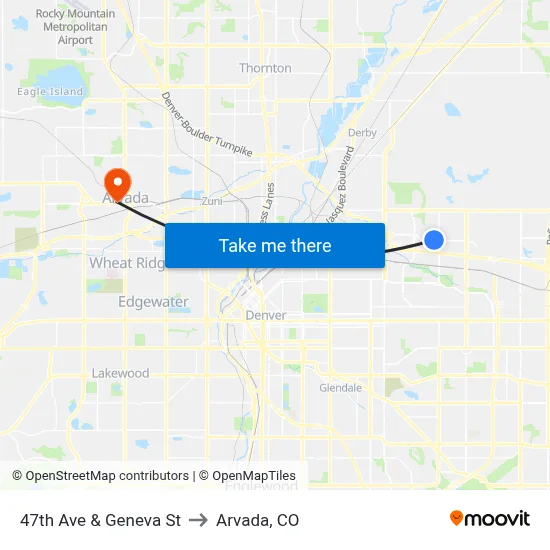 47th Ave & Geneva St to Arvada, CO map