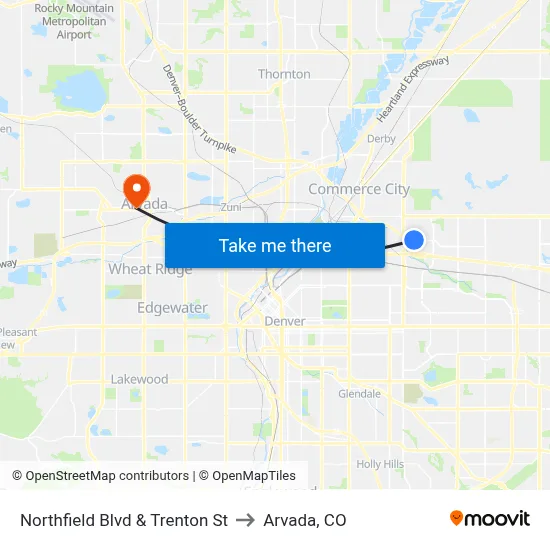 Northfield Blvd & Trenton St to Arvada, CO map