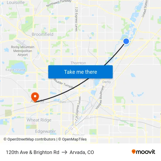 120th Ave & Brighton Rd to Arvada, CO map