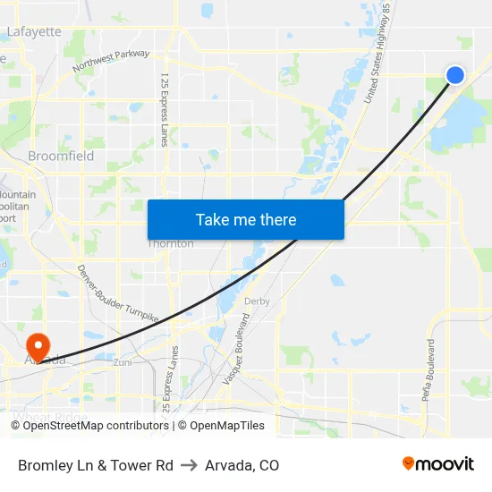 Bromley Ln & Tower Rd to Arvada, CO map