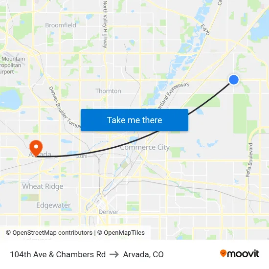 104th Ave & Chambers Rd to Arvada, CO map