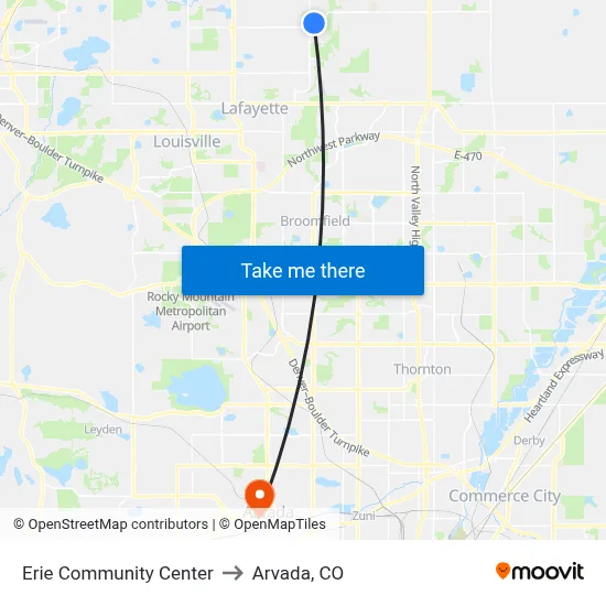 Erie Community Center to Arvada, CO map