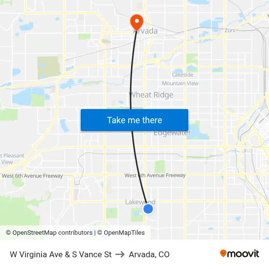 W Virginia Ave & S Vance St to Arvada, CO map
