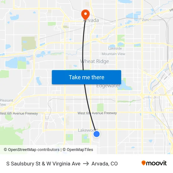 S Saulsbury St & W Virginia Ave to Arvada, CO map