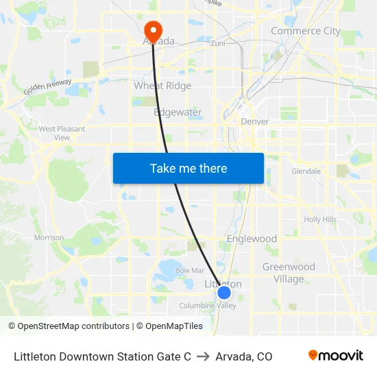 Littleton Downtown Station Gate C to Arvada, CO map