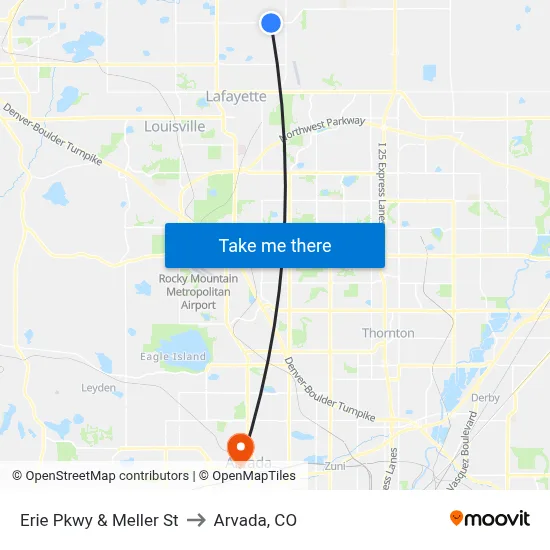 Erie Pkwy & Meller St to Arvada, CO map