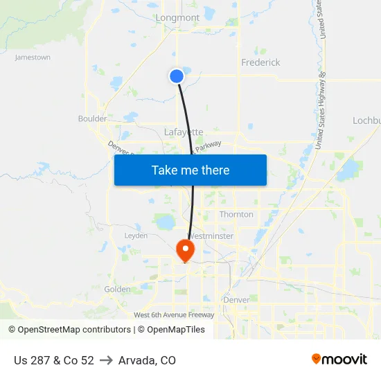Us 287 & Co 52 to Arvada, CO map