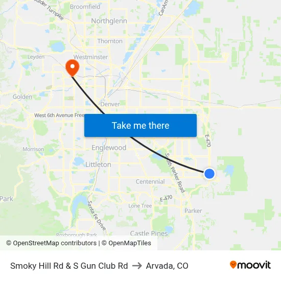 Smoky Hill Rd & S Gun Club Rd to Arvada, CO map