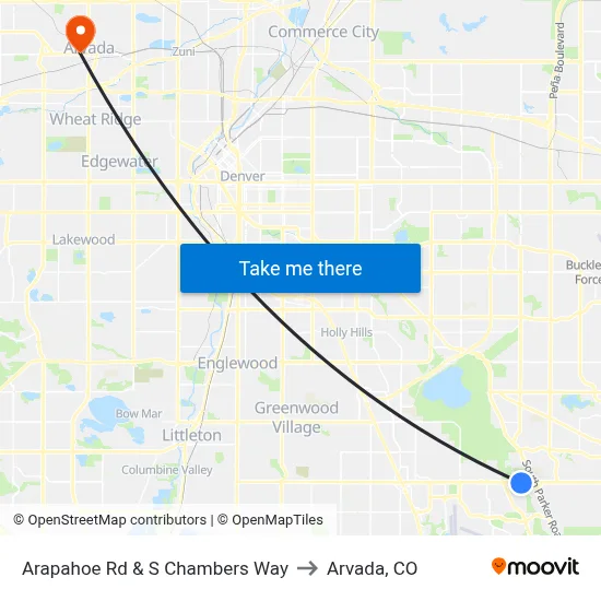 Arapahoe Rd & S Chambers Way to Arvada, CO map