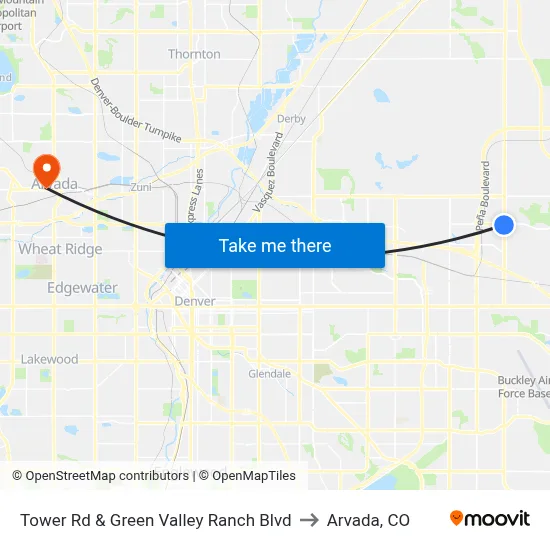 Tower Rd & Green Valley Ranch Blvd to Arvada, CO map