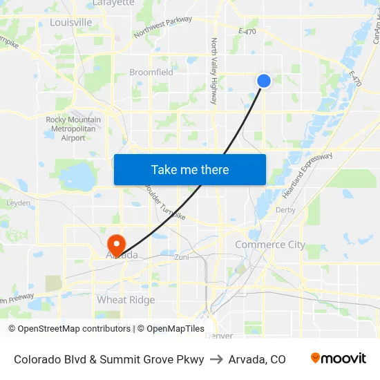 Colorado Blvd & Summit Grove Pkwy to Arvada, CO map