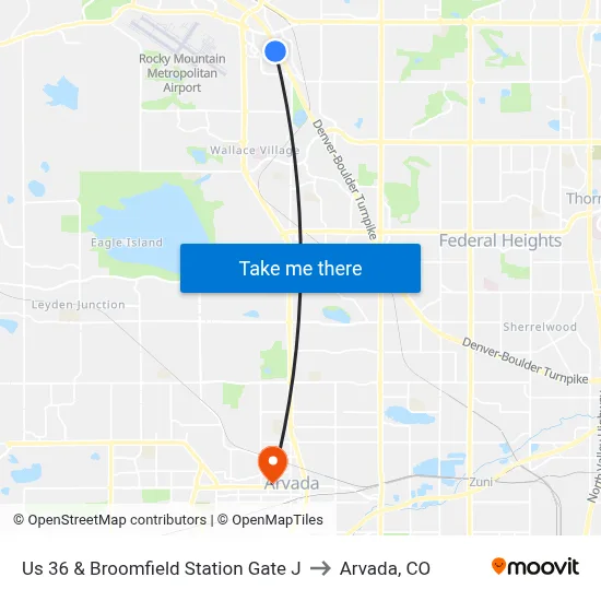 Us 36 & Broomfield Station Gate J to Arvada, CO map