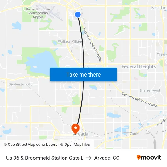 Us 36 & Broomfield Station Gate L to Arvada, CO map