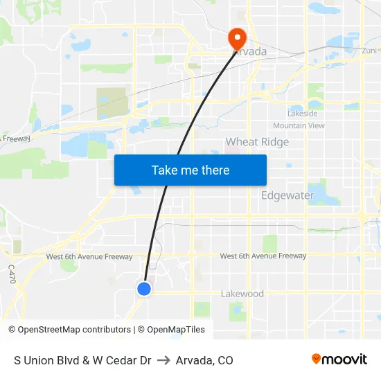 S Union Blvd & W Cedar Dr to Arvada, CO map