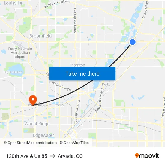 120th Ave & Us 85 to Arvada, CO map