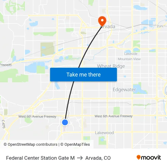 Federal Center Station Gate M to Arvada, CO map