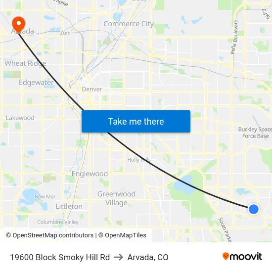 19600 Block Smoky Hill Rd to Arvada, CO map