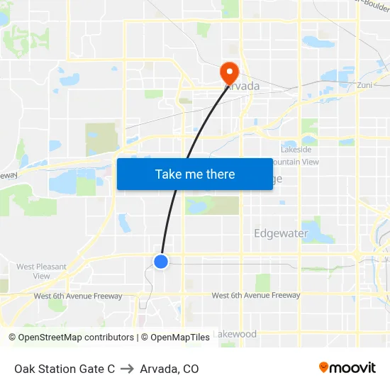 Oak Station Gate C to Arvada, CO map