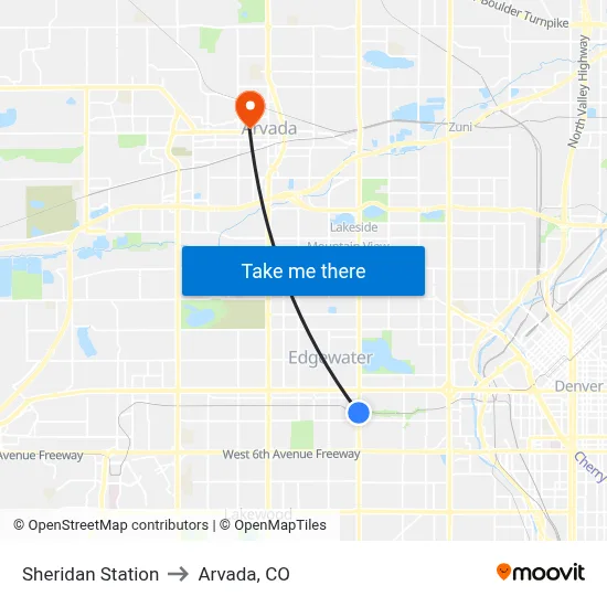 Sheridan Station to Arvada, CO map