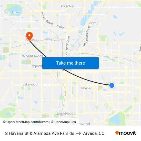 S Havana St & Alameda Ave Farside to Arvada, CO map