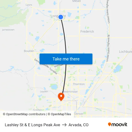 Lashley St & E Longs Peak Ave to Arvada, CO map