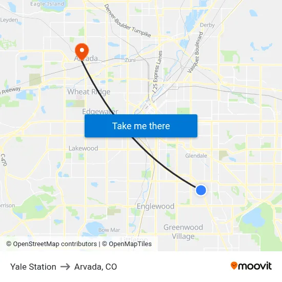 Yale Station to Arvada, CO map