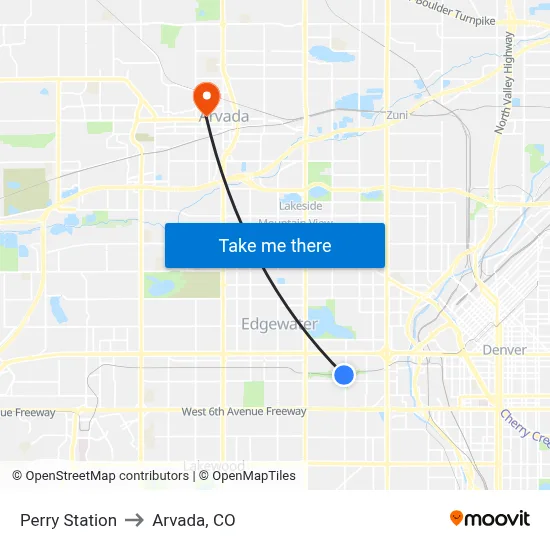 Perry Station to Arvada, CO map