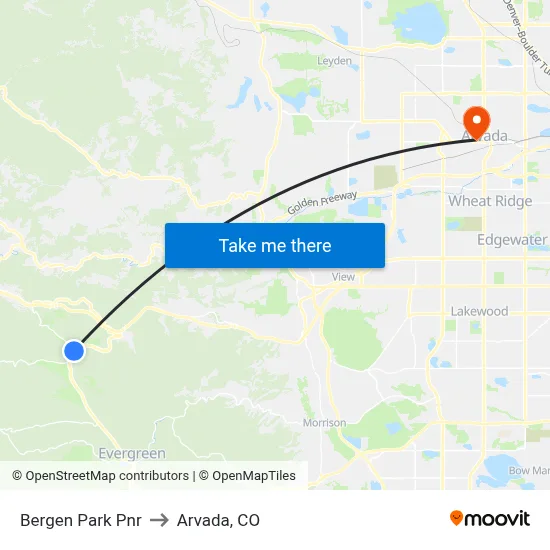 Bergen Park Pnr to Arvada, CO map