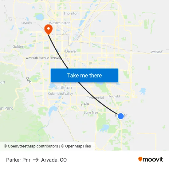 Parker Pnr to Arvada, CO map