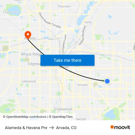 Alameda & Havana Pnr to Arvada, CO map