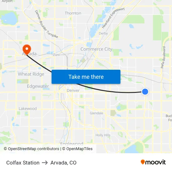Colfax Station to Arvada, CO map