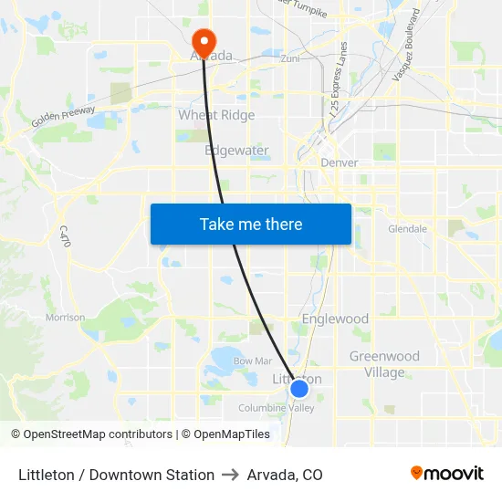 Littleton / Downtown Station to Arvada, CO map
