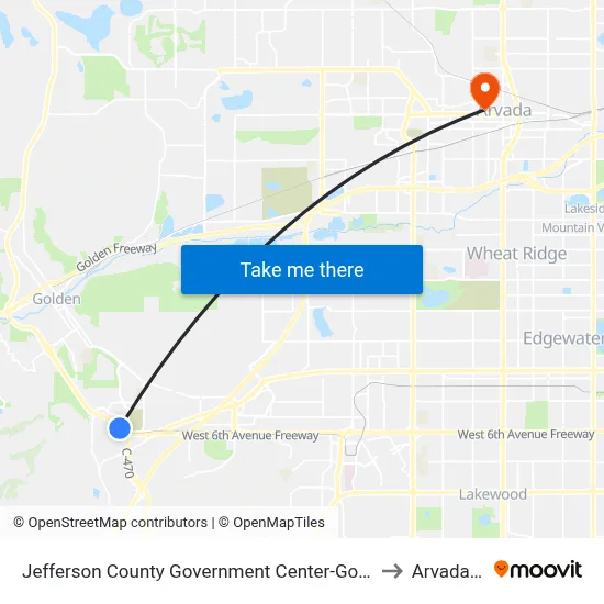 Jefferson County Government Center-Golden Station to Arvada, CO map