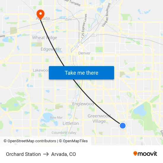 Orchard Station to Arvada, CO map