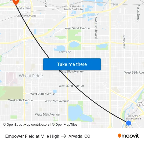 Empower Field at Mile High to Arvada, CO map
