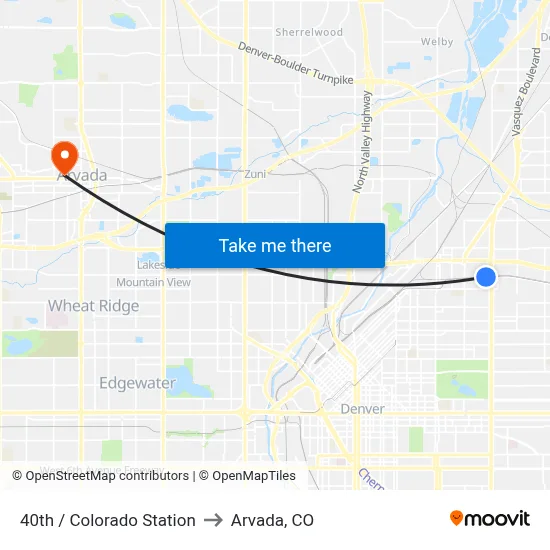 40th / Colorado Station to Arvada, CO map