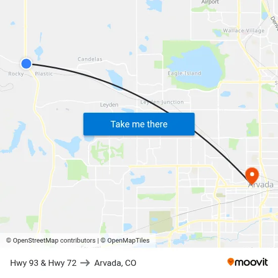 Hwy 93 & Hwy 72 to Arvada, CO map