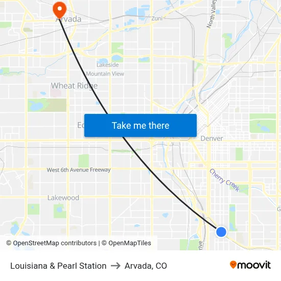 Louisiana & Pearl Station to Arvada, CO map