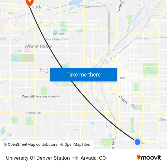 University Of Denver Station to Arvada, CO map